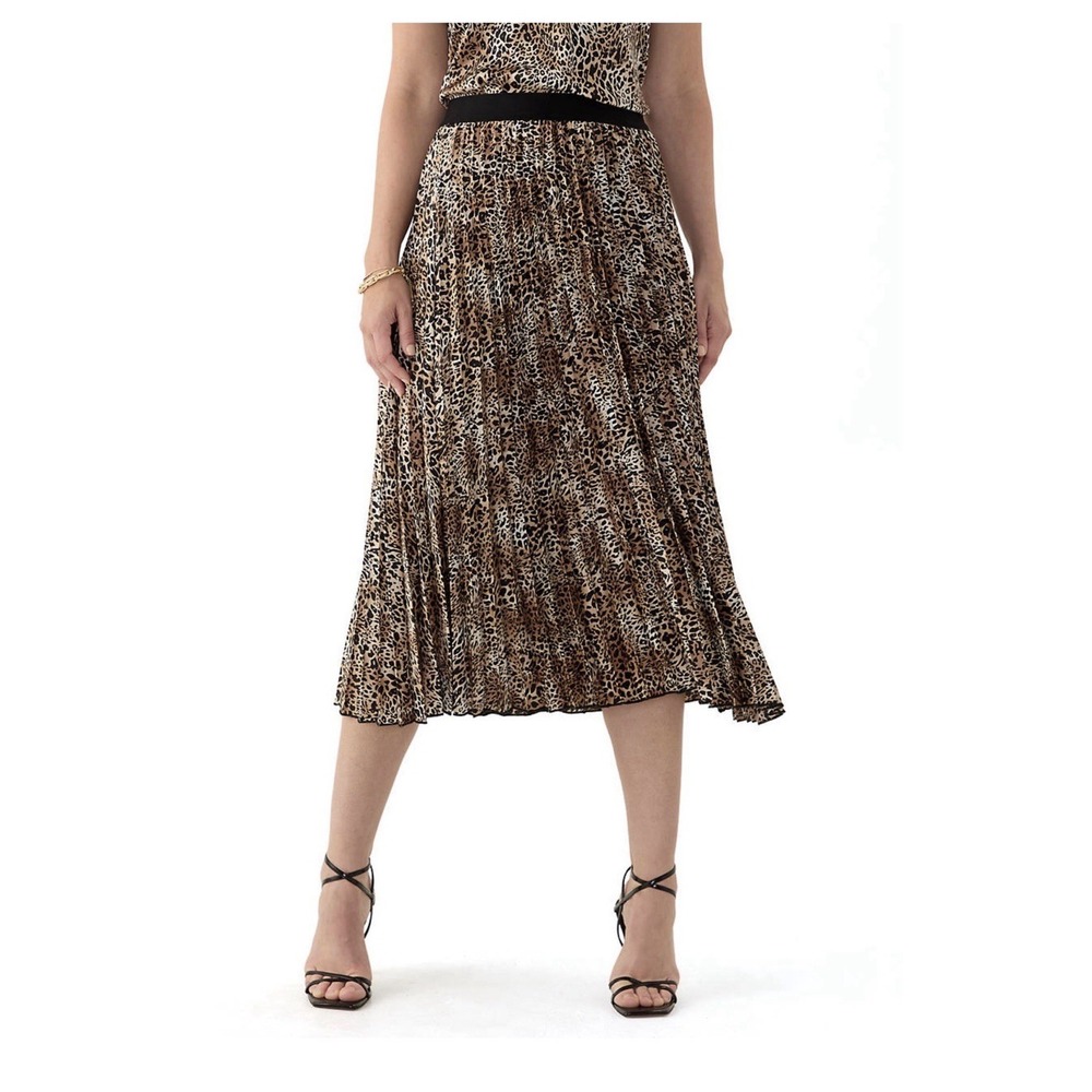 The Limited Leopard Print Waffle Long Skirt Large Pull On Stretch Waist Brown